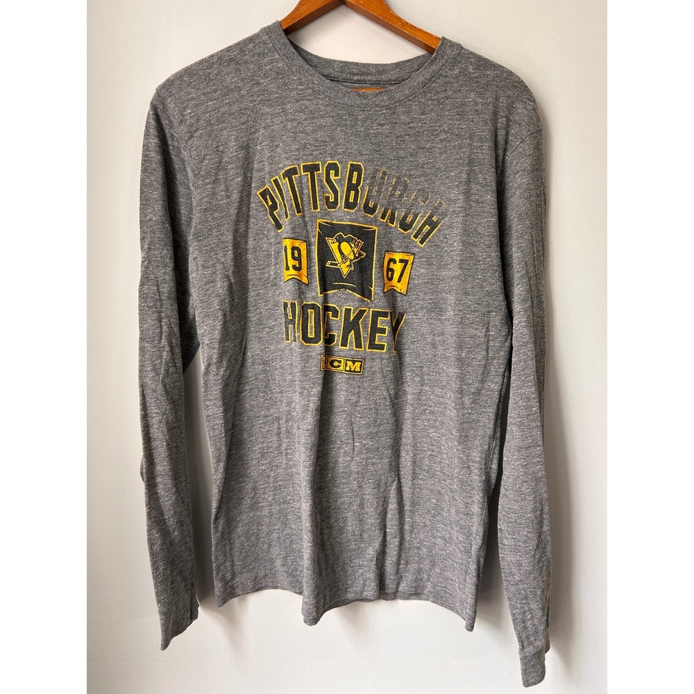 CCM Pittsburgh Penguins NHL Hockey Long Sleeve Shirt Gray Mens Medium